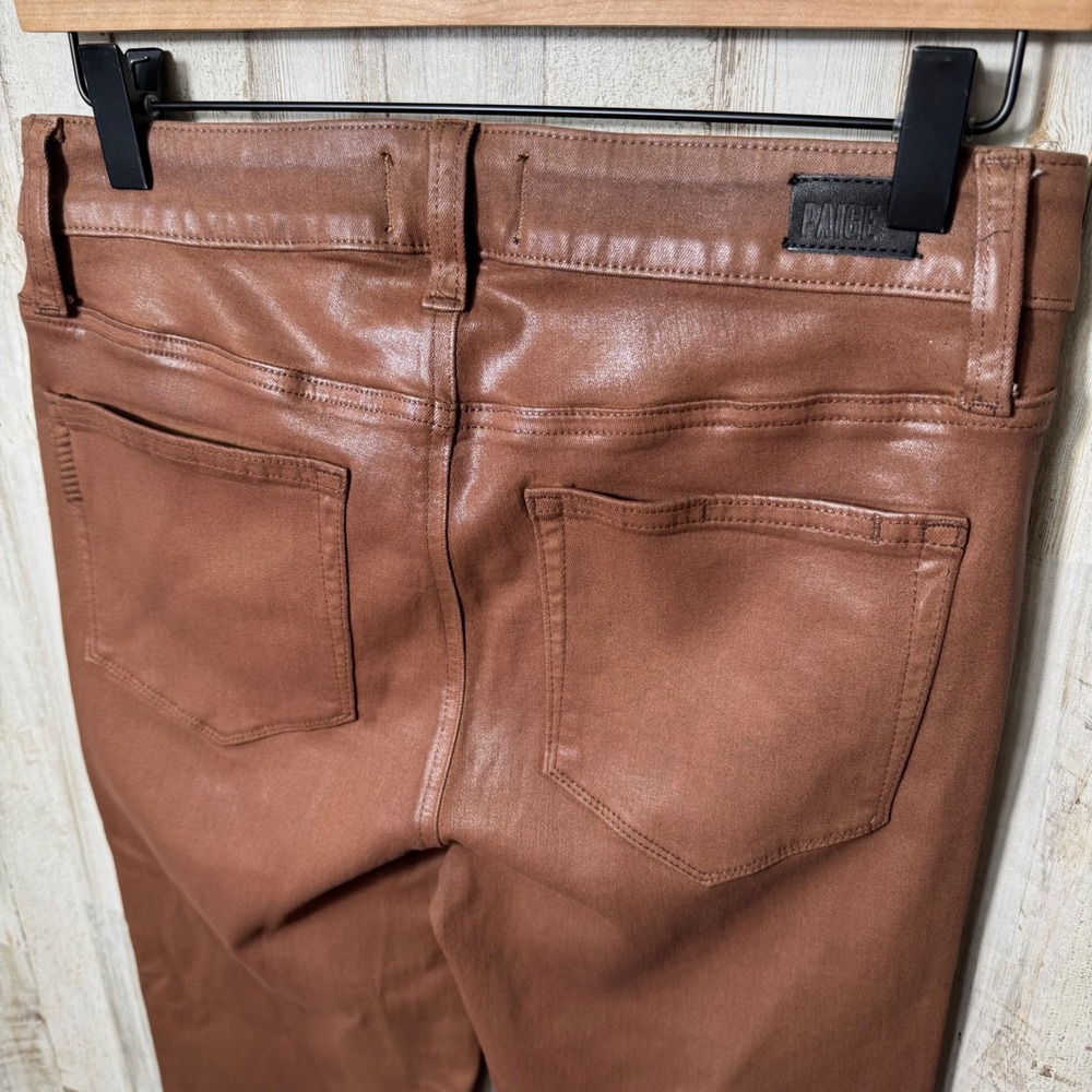 PAIGE Brown Cognac Cindy High Waist Ankle Straight Faux Leather Jeans Womens 29 - Picture 6 of 8